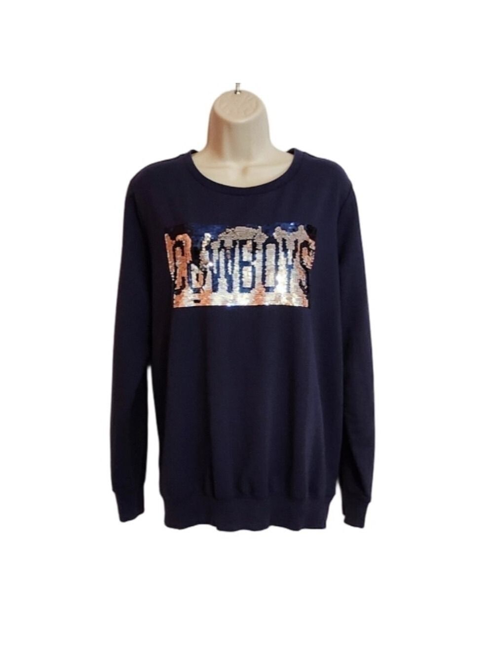 NFL Dallas Cowboys Sequin Pullover Sweatshirt Navy Silver Medium
